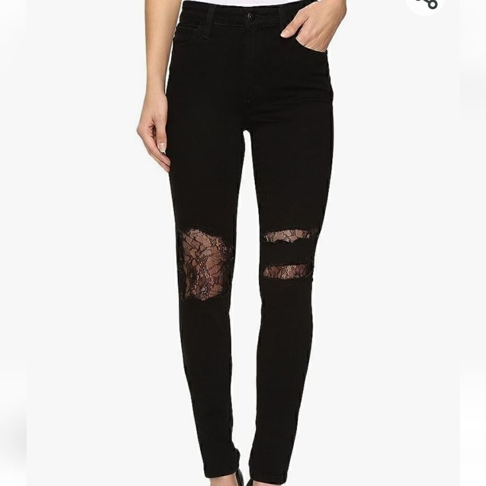 Joes Jeans Charlie High Rise Skinny Jeans Distressed Lace Dani Black 26